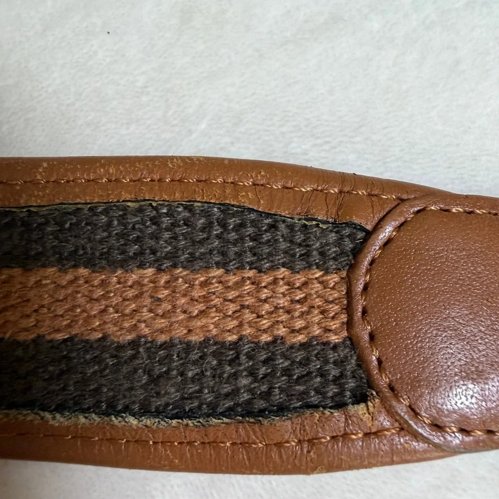 Gallery Originals Belt Mens 42 Brown Full Grain Leather Woven Inlay Brass Buckle